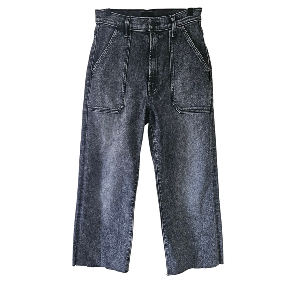 Mother Black Dark Wash Wide Leg Cropped Jeans - Picture 1 of 12